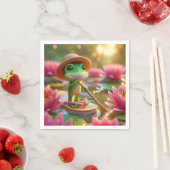 Serviette En Papier Grenouille sur un tonneau dans un étang (En situation)