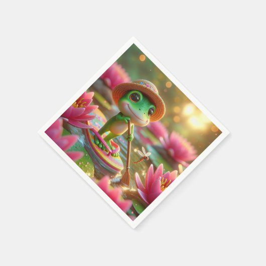 Serviette En Papier Grenouille sur un tonneau dans un étang (Coin)