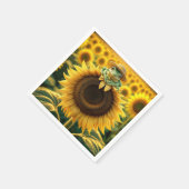 Serviette En Papier Grenouille sur un tournesol jaune (Coin)