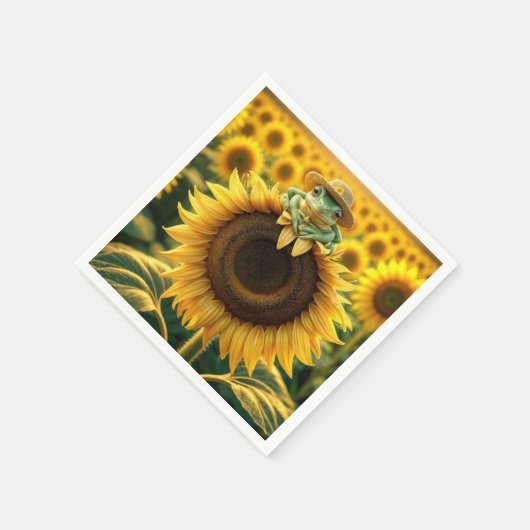 Serviette En Papier Grenouille sur un tournesol jaune (Coin)