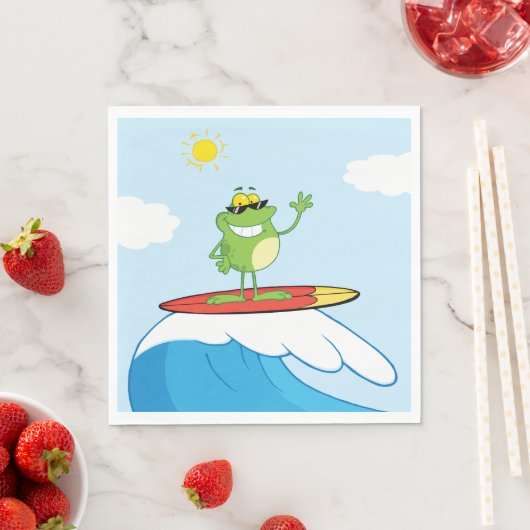 Serviette En Papier Grenouille Surfant Sur Une Vague Serviettes (En situation)