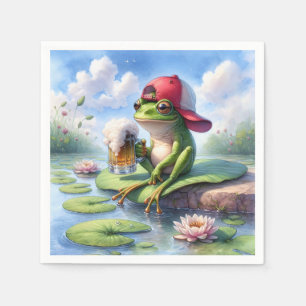Serviette En Papier Grenouille tenant une bouillie de bière