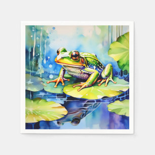 Serviette En Papier Grenouille verte aquarelle