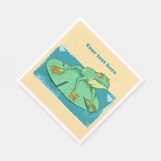 Serviette En Papier Grenouille verte mignonne sur un tapis de nénuphar (Coin)
