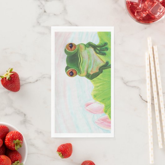 Serviette En Papier Grenouille verte Se détendre dans l'étang (En situation)