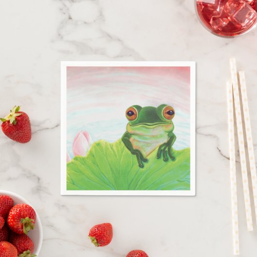 Serviette En Papier Grenouille verte Se détendre dans l'étang (En situation)