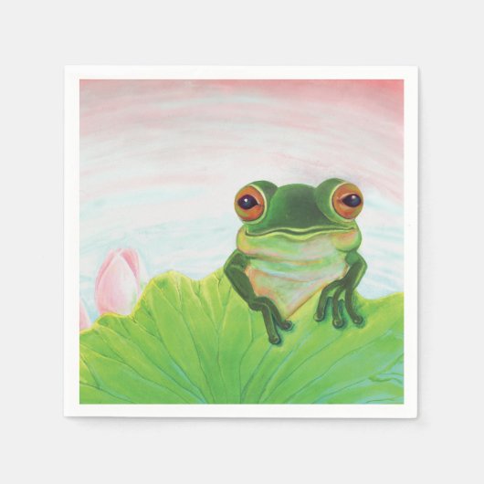Serviette En Papier Grenouille verte Se détendre dans l'étang (Devant)
