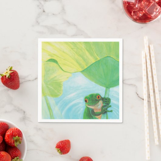 Serviette En Papier Grenouille verte sous Pad Lily (En situation)