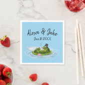 Serviette En Papier Grenouilles mariages sur Lily Pad avec Coeurs (En situation)