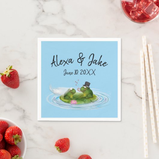 Serviette En Papier Grenouilles mariages sur Lily Pad avec Coeurs (En situation)