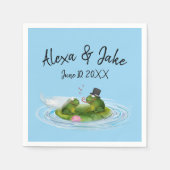 Serviette En Papier Grenouilles mariages sur Lily Pad avec Coeurs (Devant)