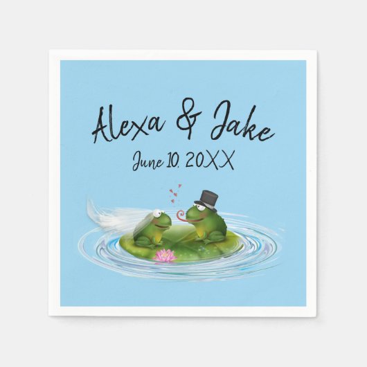 Serviette En Papier Grenouilles mariages sur Lily Pad avec Coeurs (Devant)