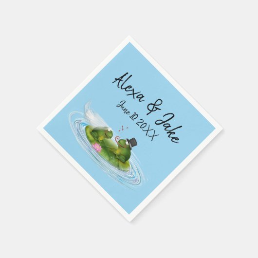 Serviette En Papier Grenouilles mariages sur Lily Pad avec Coeurs (Coin)