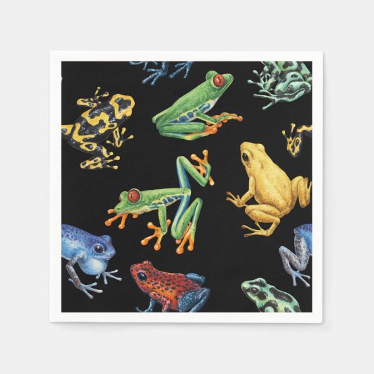 Serviette En Papier Grenouilles sur noir (Devant)