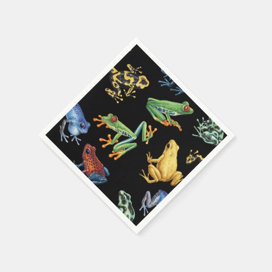 Serviette En Papier Grenouilles sur noir (Coin)