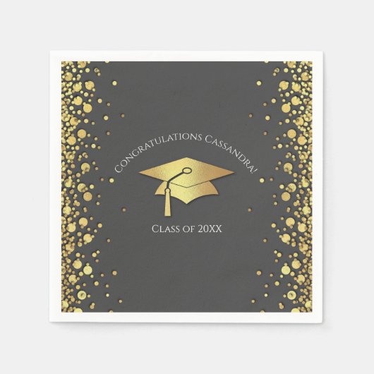 Serviette En Papier Grey and Gold Graduation (Devant)