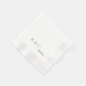 Serviette En Papier Grey Couple Initiales & Nom Simple Cocktail (Coin)