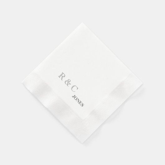 Serviette En Papier Grey Couple Initiales & Nom Simple Cocktail (Coin)