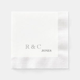 Serviette En Papier Grey Couple Initiales & Nom Simple Cocktail