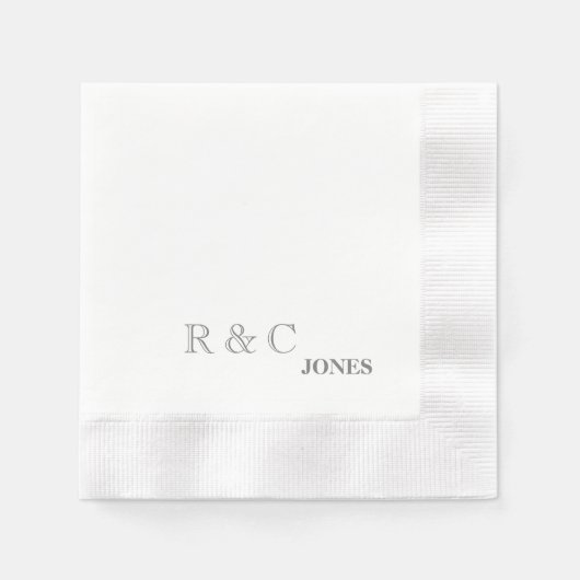 Serviette En Papier Grey Couple Initiales & Nom Simple Cocktail (Devant)