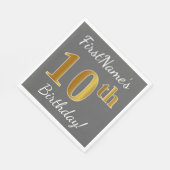 Serviette En Papier Grey, Faux Gold 10e anniversaire + Nom personnalis (Coin)