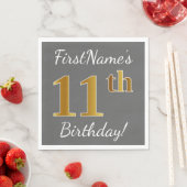Serviette En Papier Grey, Faux Gold 11e anniversaire + Nom personnalis (En situation)