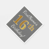 Serviette En Papier Grey, Faux Gold 16e anniversaire + Nom personnalis (Coin)