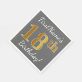 Serviette En Papier Grey, Faux Gold 18e anniversaire + Nom personnalis (Coin)