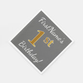 Serviette En Papier Grey, Faux Gold 1er anniversaire + Nom personnalis (Coin)