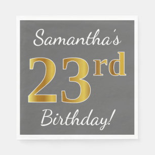 Serviette En Papier Grey, Faux Gold 23e anniversaire + Nom personnalis