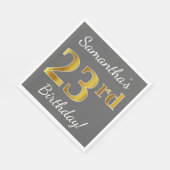 Serviette En Papier Grey, Faux Gold 23e anniversaire + Nom personnalis (Coin)