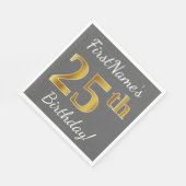 Serviette En Papier Grey, Faux Gold 25e anniversaire + Nom personnalis (Coin)