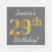 Serviette En Papier Grey, Faux Gold 29e anniversaire + Nom personnalis (Devant)