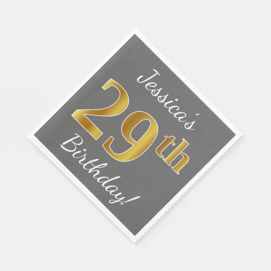 Serviette En Papier Grey, Faux Gold 29e anniversaire + Nom personnalis (Coin)