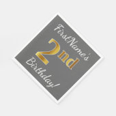 Serviette En Papier Grey, Faux Gold 2e anniversaire + Nom personnalisé (Coin)