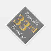 Serviette En Papier Grey, Faux Gold 33e anniversaire + Nom personnalis (Coin)