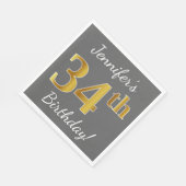 Serviette En Papier Grey, Faux Gold 34e anniversaire + Nom personnalis (Coin)
