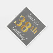 Serviette En Papier Grey, Faux Gold 38e anniversaire + Nom personnalis (Coin)