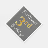 Serviette En Papier Grey, Faux Gold 3e anniversaire + Nom personnalisé (Coin)