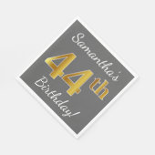 Serviette En Papier Grey, Faux Gold 44e anniversaire + Nom personnalis (Coin)