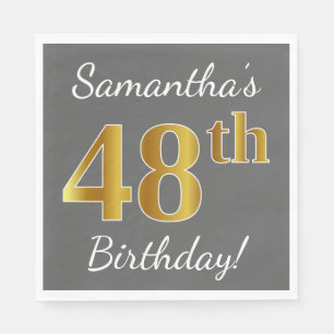 Serviette En Papier Grey, Faux Gold 48e anniversaire + Nom personnalis