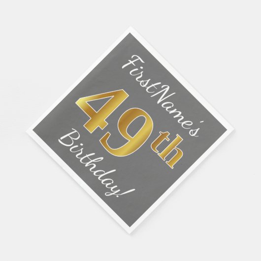 Serviette En Papier Grey, Faux Gold 49e anniversaire + Nom personnalis (Coin)