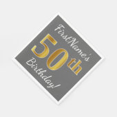 Serviette En Papier Grey, Faux Gold 50th Birthday + Nom personnalisé (Coin)