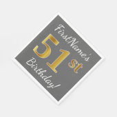 Serviette En Papier Grey, Faux Gold 51e anniversaire + Nom personnalis (Coin)