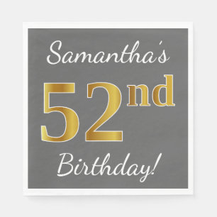 Serviette En Papier Grey, Faux Gold 52e anniversaire + Nom personnalis