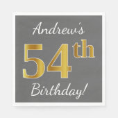 Serviette En Papier Grey, Faux Gold 54e anniversaire + Nom personnalis (Devant)