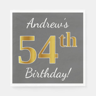 Serviette En Papier Grey, Faux Gold 54e anniversaire + Nom personnalis