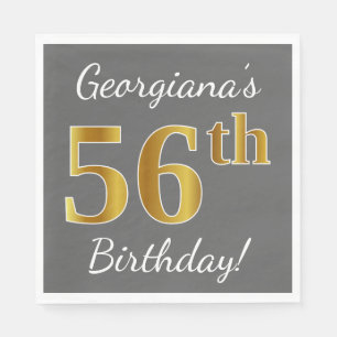 Serviette En Papier Grey, Faux Gold 56e anniversaire + Nom personnalis