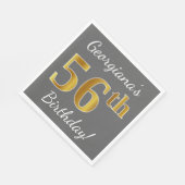 Serviette En Papier Grey, Faux Gold 56e anniversaire + Nom personnalis (Coin)