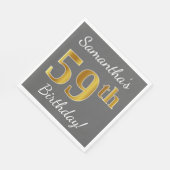 Serviette En Papier Grey, Faux Gold 59e anniversaire + Nom personnalis (Coin)
